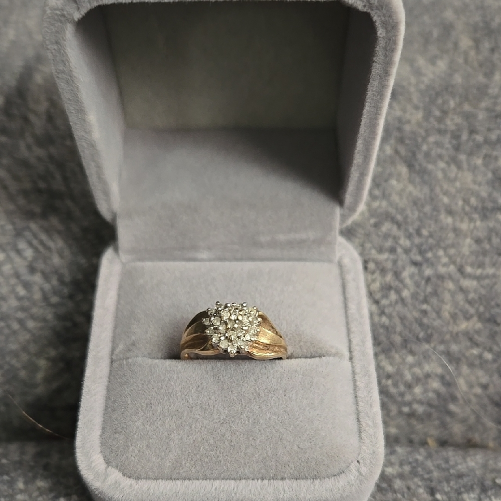 10K Yellow Gold Cluster Heart Shape Diamond Ring .25 CTW